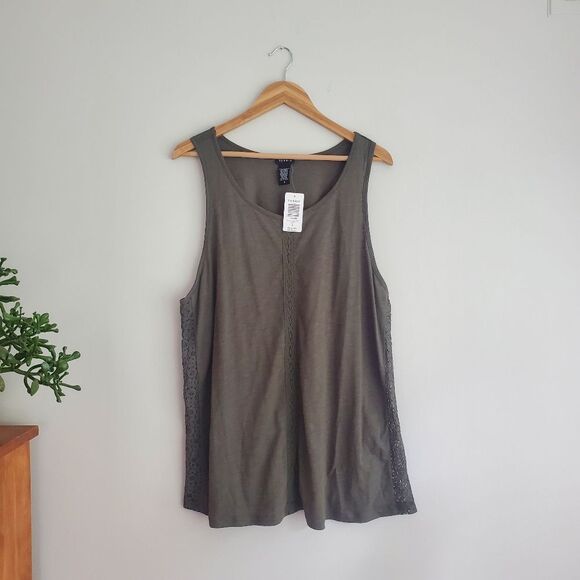 Torrid plus size Olive green tank with lace accents in size 3 - Picture 1 of 7